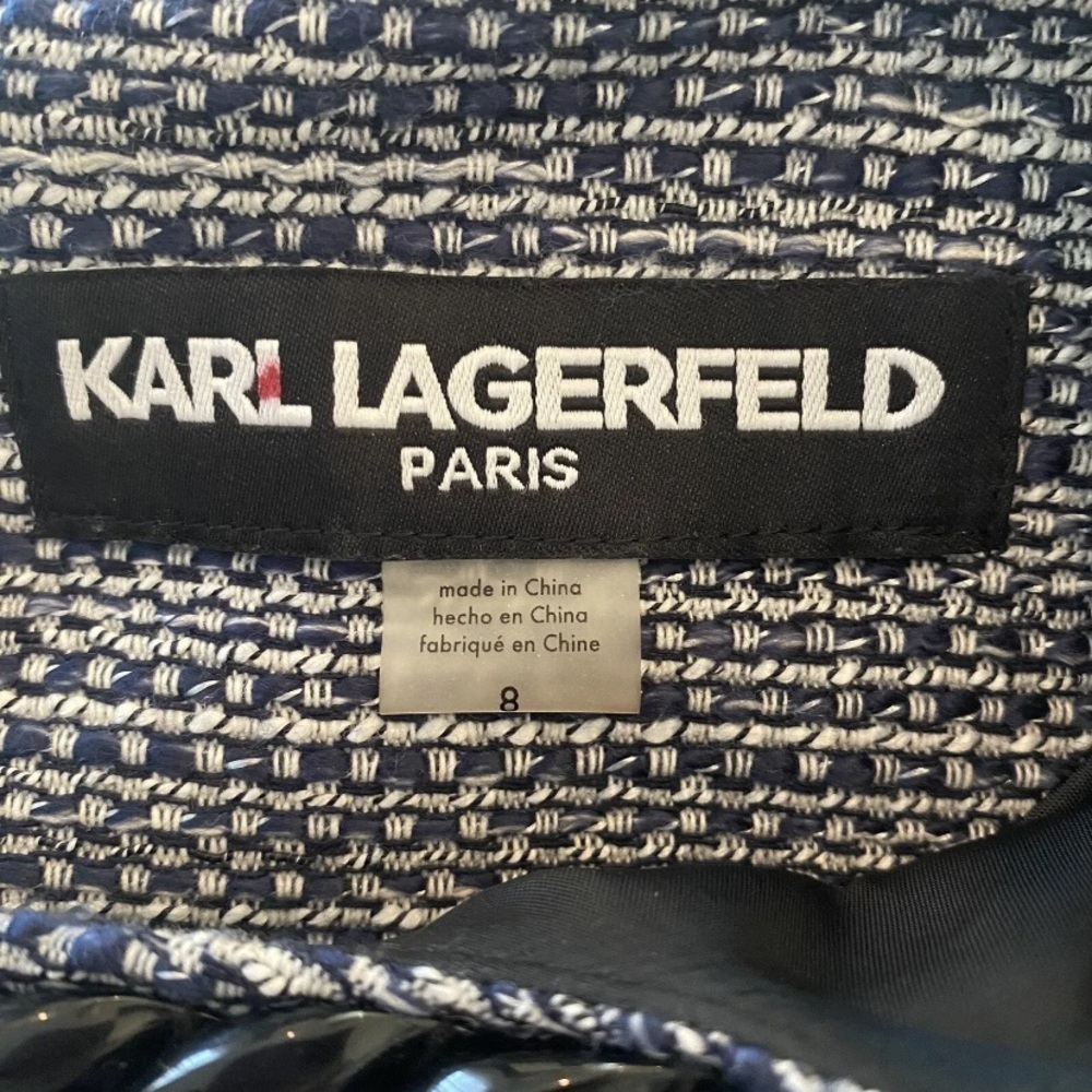 Karl Lagerfeld Knit Short-Sleeve Shift Dress in Navy Heather EUC - Picture 3 of 5